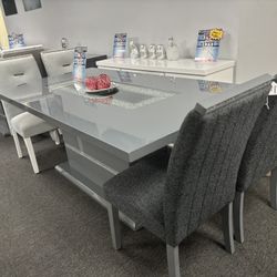 Gray Dining Table Set W/ 4 FREE MICROFIBER CHAIRS For Sale ( We Deliver) 