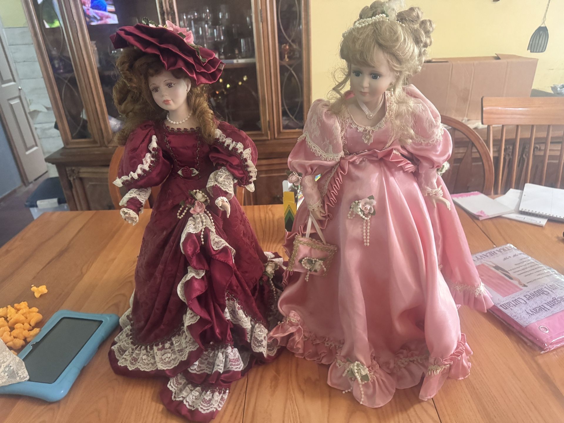 Vintage Porcelain Dolls With Stands