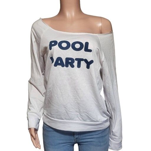 Pst boat neck blue graphic pool party of the shoulder sweatshirt L
