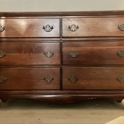 Vintage Solid Cherry Wood Six Drawer Dresser, Crawford Furniture Company 