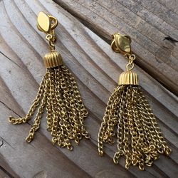 Crown TRIFARI Vintage Jewelry Women’s Gold Plated Dangle Clip On Earring