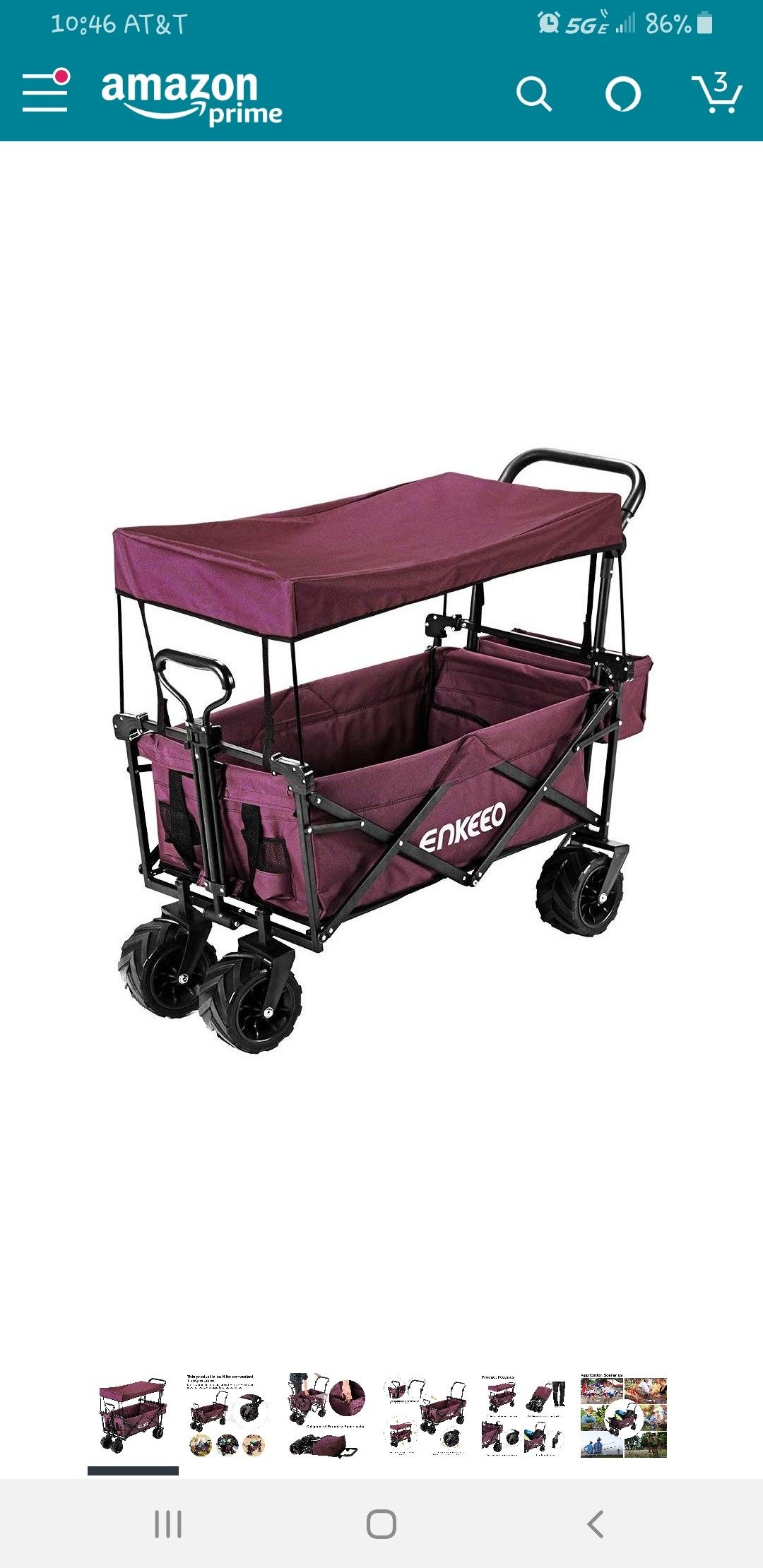 ENKEEO Foldable Utility Wagon Collapsible Sports Outdoor Cart with Removable Canopy, Large Capacity and Tilting Handle