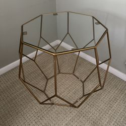 Hexagonal Side Table Or Night Stand With A Glass Top