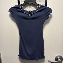 art class Girls Blue Knit Short Sleeve T-Shirt Bow Accent S (6/7)