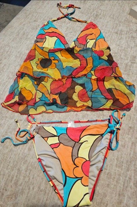 Women’s Flowery Very Cute Bathing Suit - Small. Muli-Color