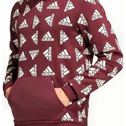 Brand New Burgundy XLT Adidas All Over Print Fleece Hoodie Casual, Victory Crimson. 