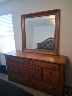 Wood Dresser with Mirror & Bed side table