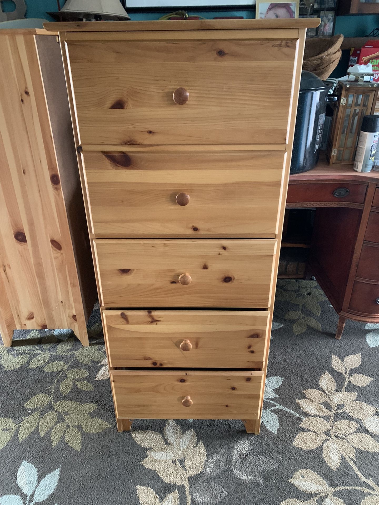 Tall Pine Five Drawer Dresser. PENDING