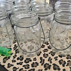 9 Glass Jars With Hanger