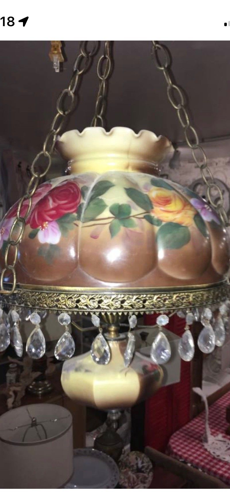 Antique Victorian Rose Floral Flower Chandelier Hurricane Lamp
