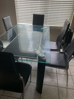 7 piece dinette set glass table ::for 6 and 6 faux leather chairs