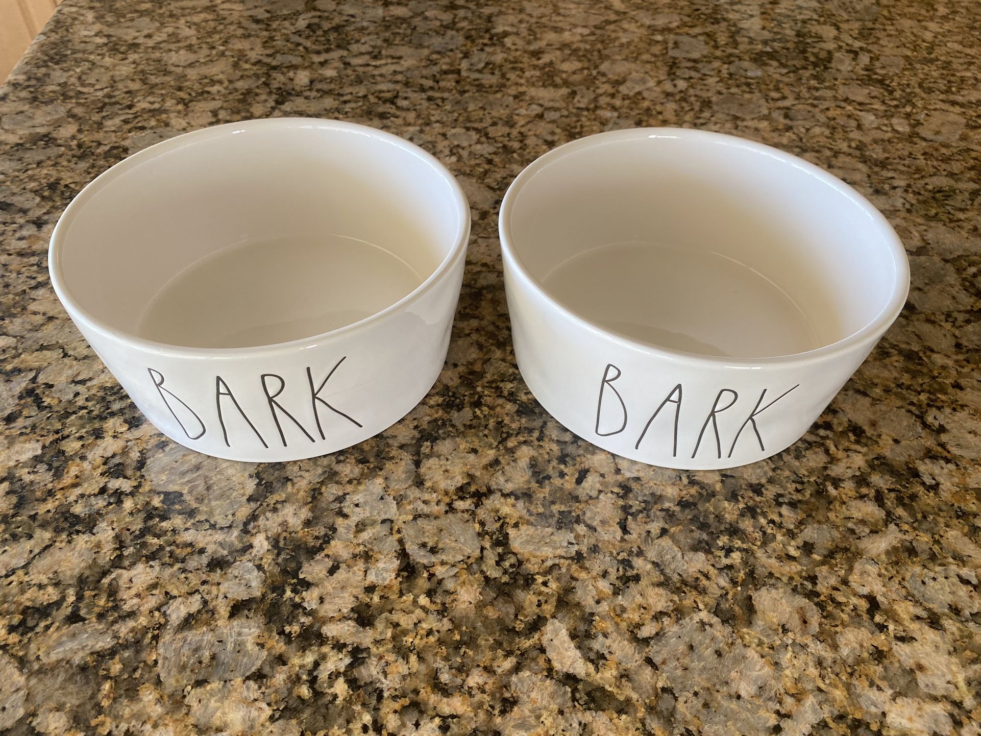 2 RAE DUNN Artisan “BARK” 8in Pet bowl