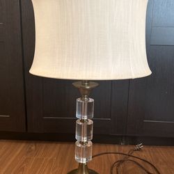 Large Linen Shade Brass Stand Lamp