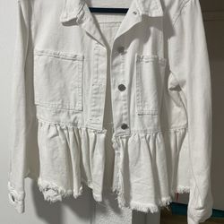 White Denim NEW Fringe Short Jacket Pockets long sleeve L