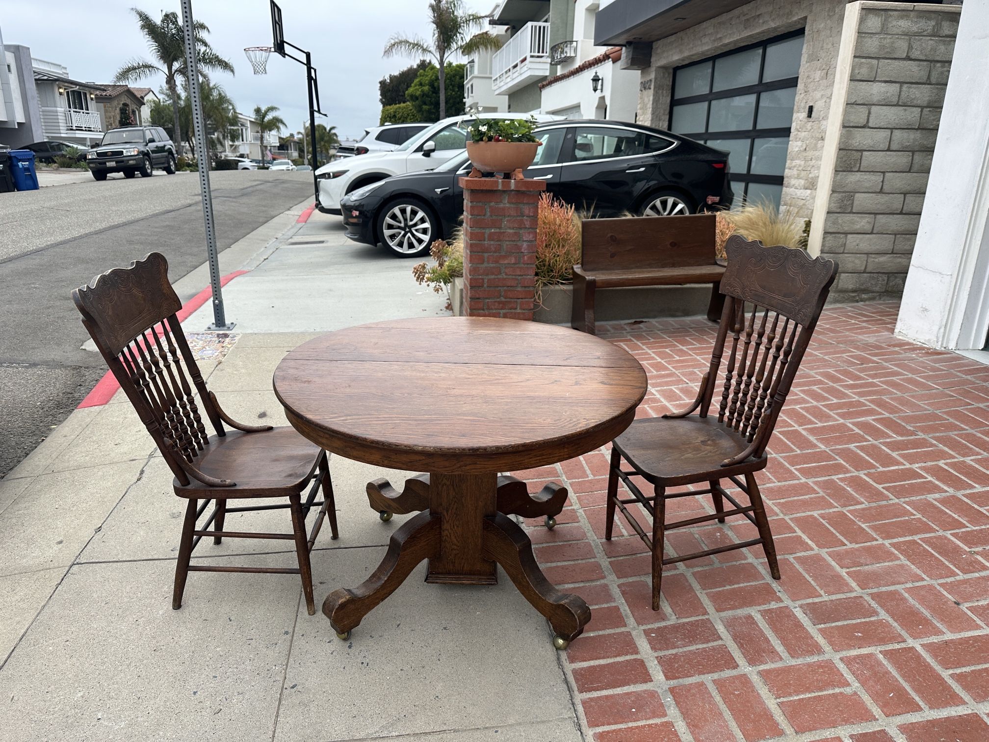 Antique Oak Table and 2 Chairs