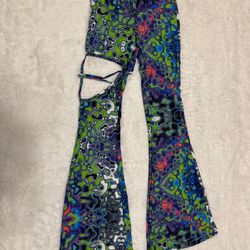 New Xs green stretchy pants leggings flair festival rave raver boho hippie