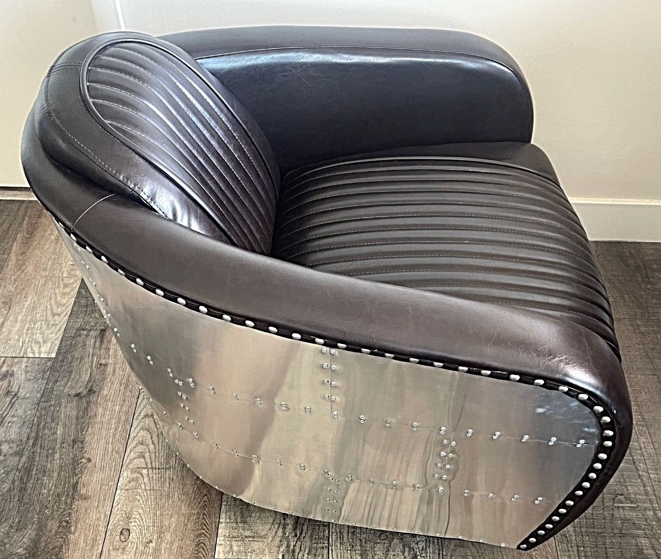Aviator Chair- Expresso Brown  With Exquisite Aluminum Wrap & Metal Stud Detail
