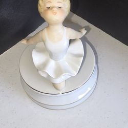 Schmid Ballerina Girl Pop Up Bear Porcelain Music Box Figurine Vintage Japan.