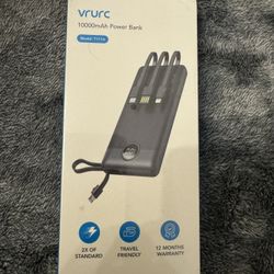 VRURC Portable Charger 10000mAh, Slim LED Display Power Bank, 5 Output 2 Input Cell Phone Battery Pack, Built-in Micro & USB C Cables Phone Charger Co