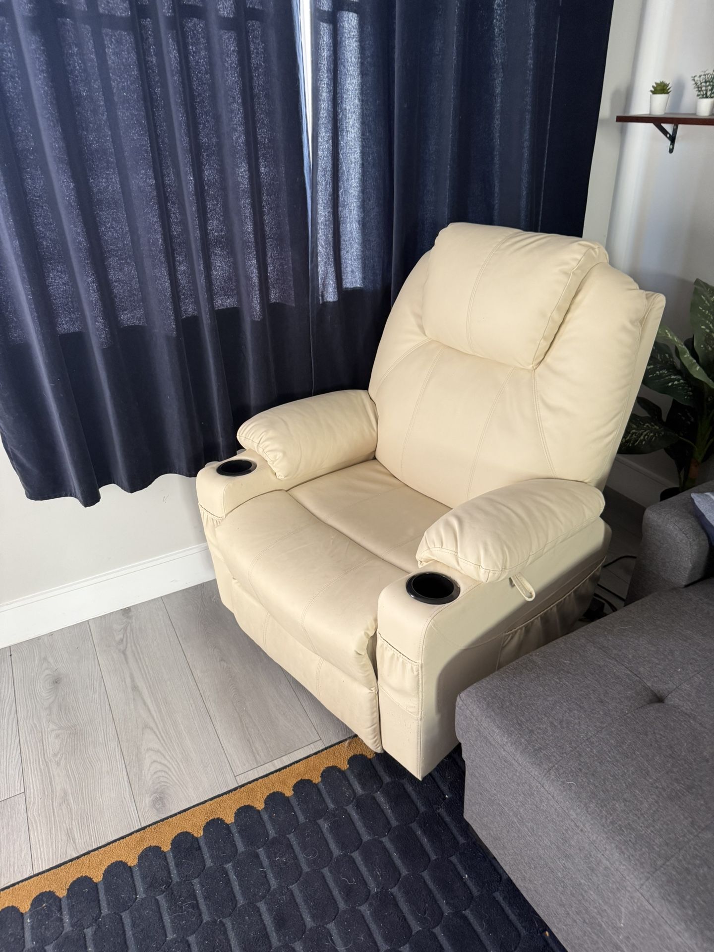 Beige Recliner With Cup holders