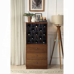 Tall Chest Like Walnut Finish Wine Cabinet With 3 Storage Drawers