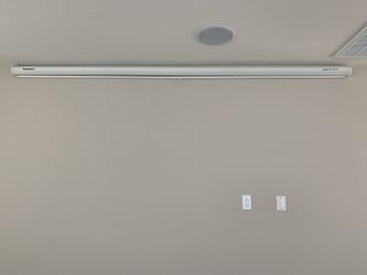 Greywolf II with 1.8 gain grey screen. 92" 16:9 manual pulldown