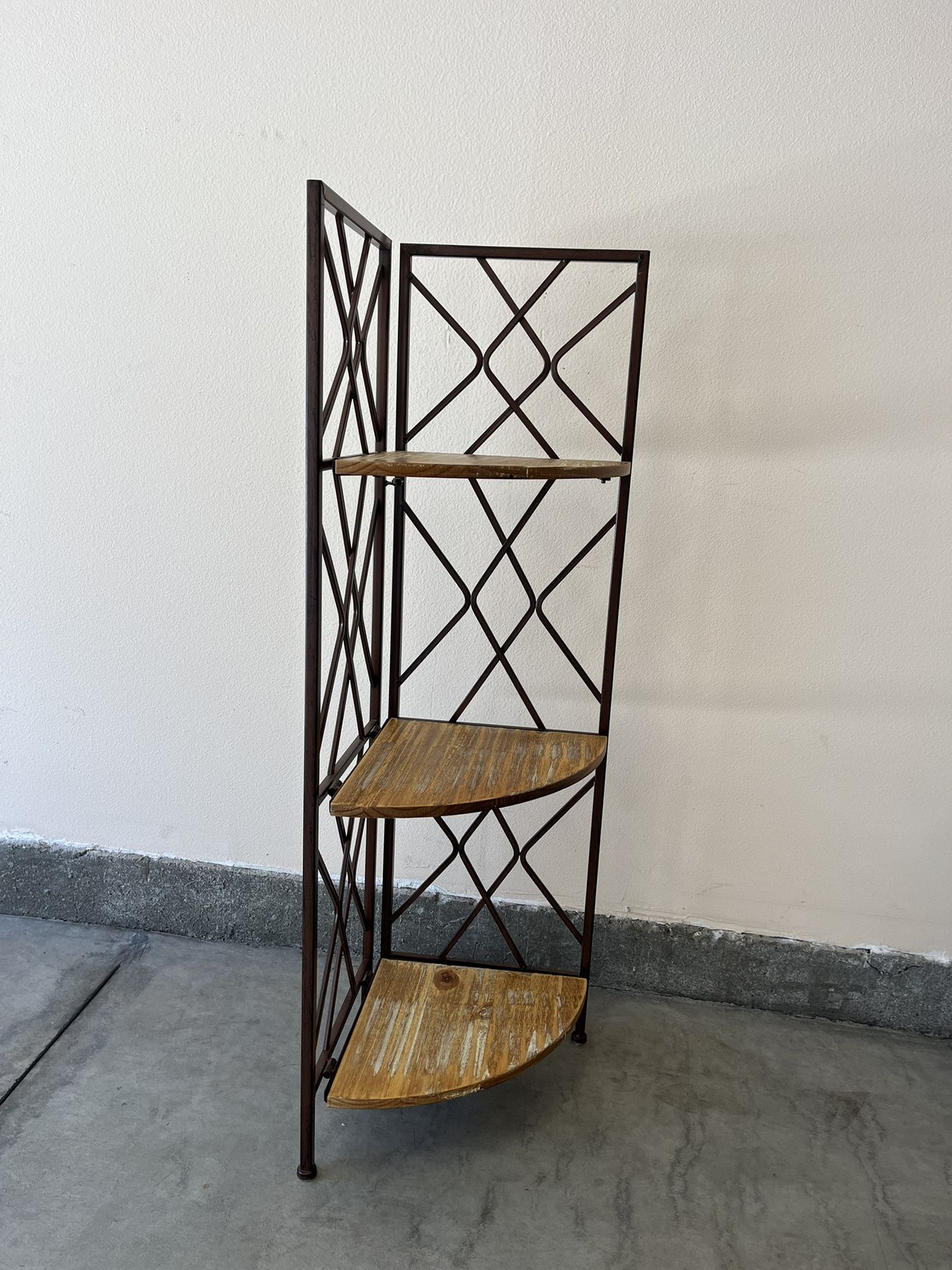 Foldable 3 Tier Rustic Corner Shelf With Metal Frame