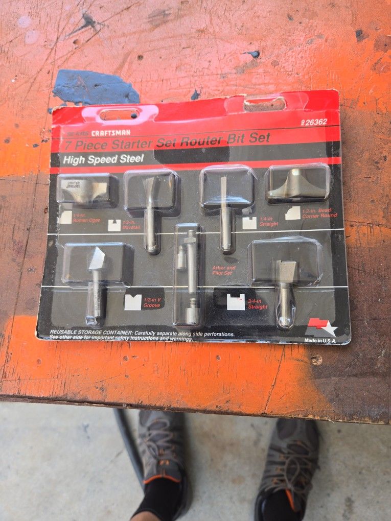 Sears Craftsman 7 Piece Starter Set Router Bit Set High Speed Steel Brand New Still In Packaging $20