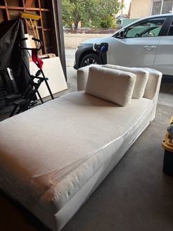 Cream Fabric Chaise Lounge with Pillows