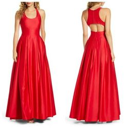 Red Satin Ballgown Prom Formal Wedding