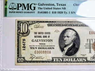 1929 $10 National *Galveston, Texas* Notes PMG 30 RARE