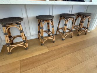Set of 4 RH St. Germain Rattan Counter Stools – Gris