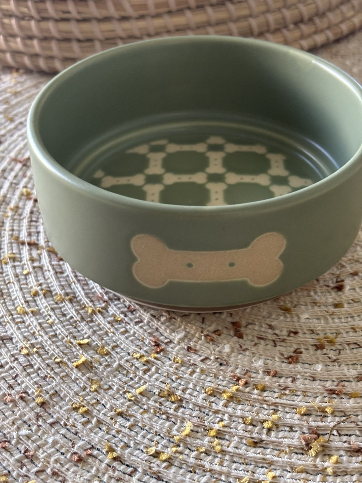 Top Paw Bone Olive Ceramic Dog Bowl~12oz.