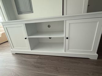 White TV Stand with Storage Cabinets