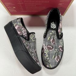 Vans Classic Slip On Stackform Platform Tapestry Floral Black Sneakers Women 8