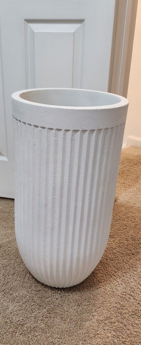 Tall White Fluted Floor Vase