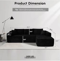 ovios 104" Cloud Boneless Couch with L-Shape Chaise