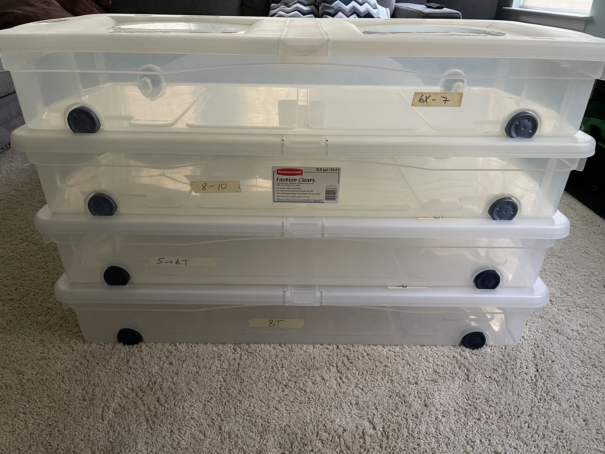 Rubbermaid 68 Qt Under Bed Wheeled Storage Boxes with Hinged Lids