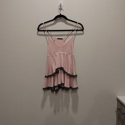 Pink Tank Top With Lace Fringe (Small)