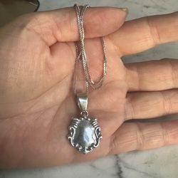 Beautiful 925 Sterling silver signet necklace , marked Mex 925, large bale , you can engrave initials, 19 in. 925 chain .