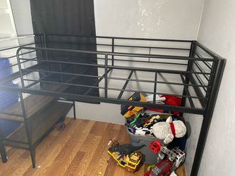 Black Metal Loft Bed Frame with Desk