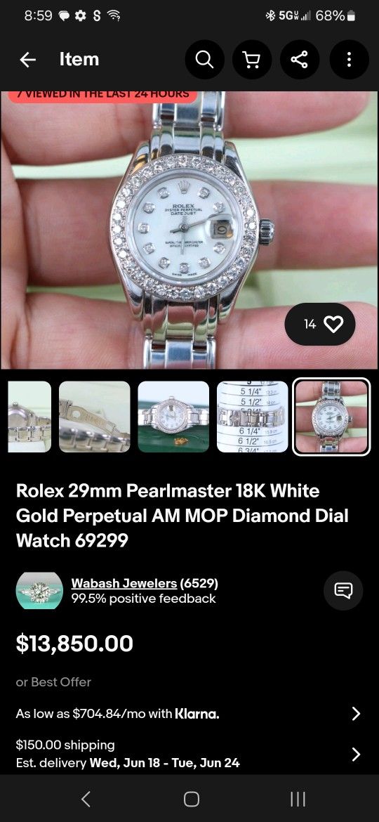 Women's Rolex 18k White Gold Perpetual Diamond Watch!!