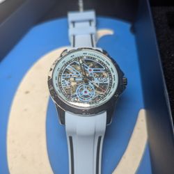 Brand New Light Blue & Silver Automatic Skeleton Watch