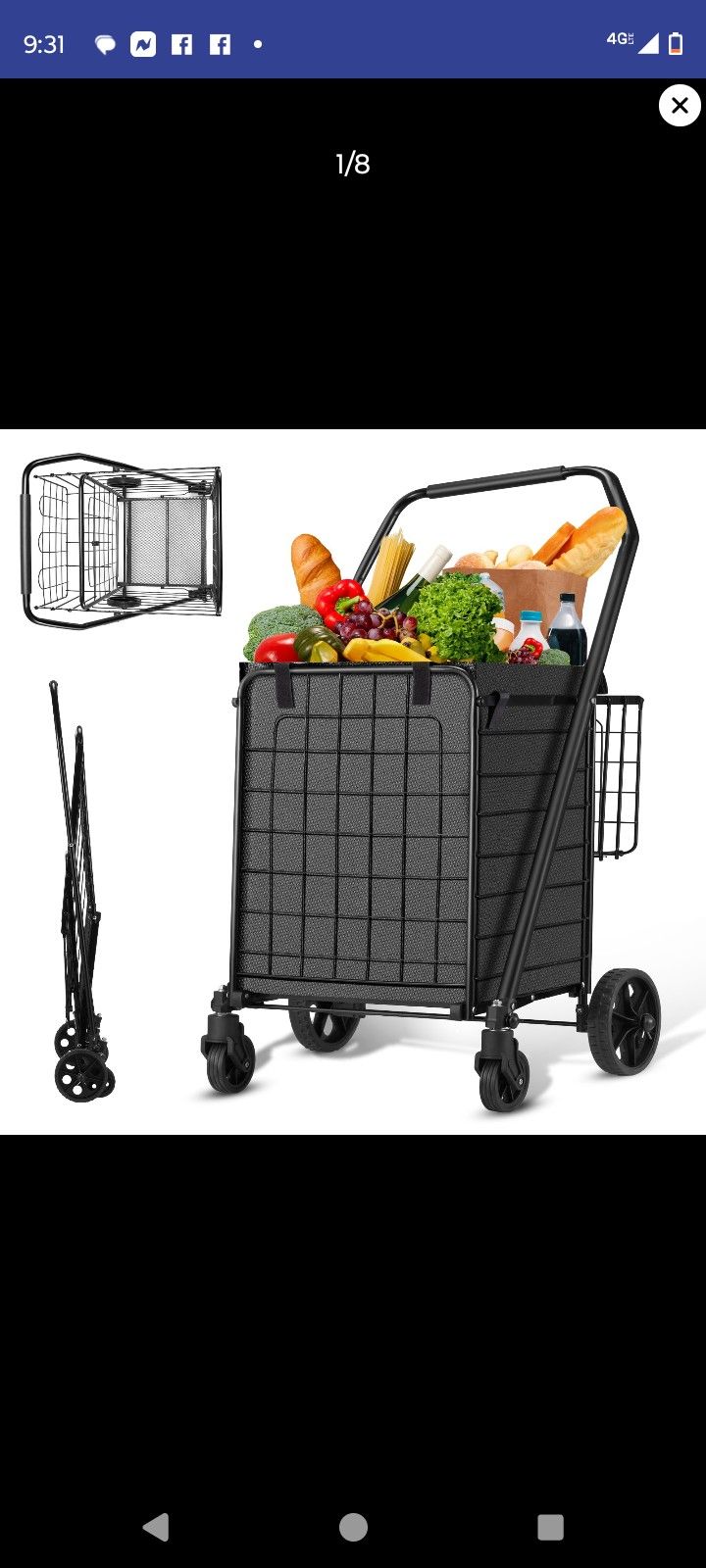 HABUTWAY GROCERY CART on Wheels For Groceries, Folding Shopping Cart With Liner 