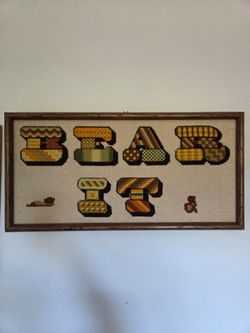 Vintage Framed Bear It Needlepoint Wall Art