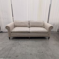 Beige Textured Fabric Rolled Arm Two-Cushion Sofa