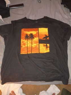 Black Graphic T-Shirt Surf Beach Sunset