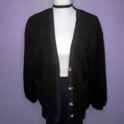Boutique Black Teddy Bear Textured Cardigan