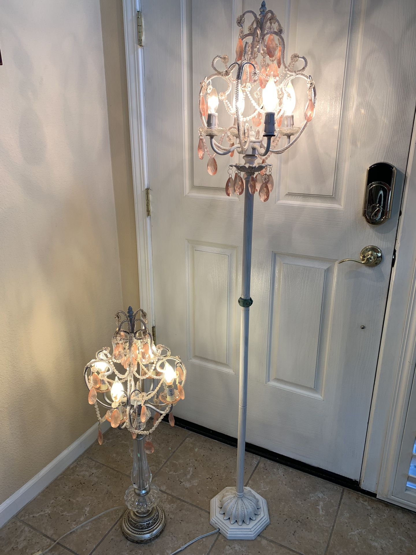 66” Tall x 33” Tall Vintage Pink Chandelier Lamp & Standing Light