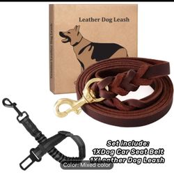 Leather, Dog  Leash + Taiwanese Dog Seatbelt